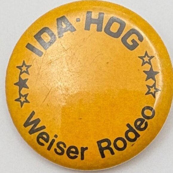 Vintage Ida-Hog Weiser Rodeo Button Pinback Idaho Yellow Round Stars Badge - Picture 5 of 6